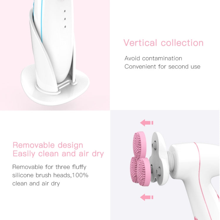 LSHOW YJK036 IPX6 Waterproof Three-wheel Electric Massage Detachable Silicone Cleansing Instrument with Vertical Storage Base