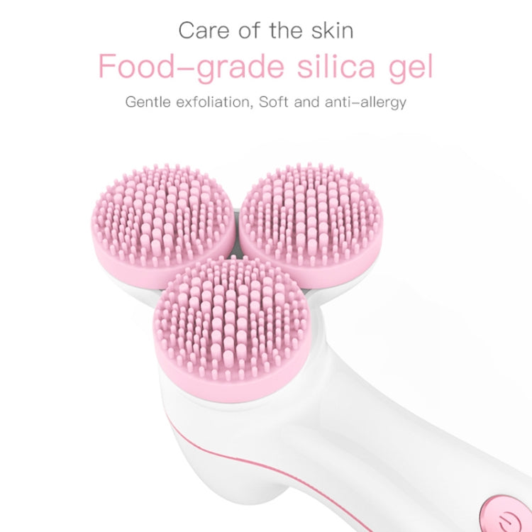 LSHOW YJK036 IPX6 Waterproof Three-wheel Electric Massage Detachable Silicone Cleansing Instrument with Vertical Storage Base