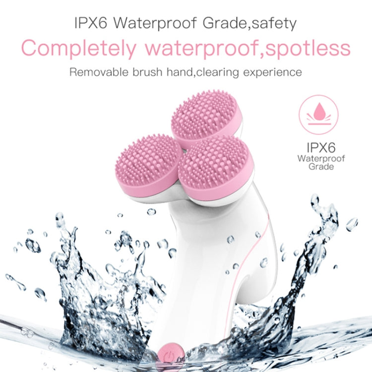LSHOW YJK036 IPX6 Waterproof Three-wheel Electric Massage Detachable Silicone Cleansing Instrument with Vertical Storage Base