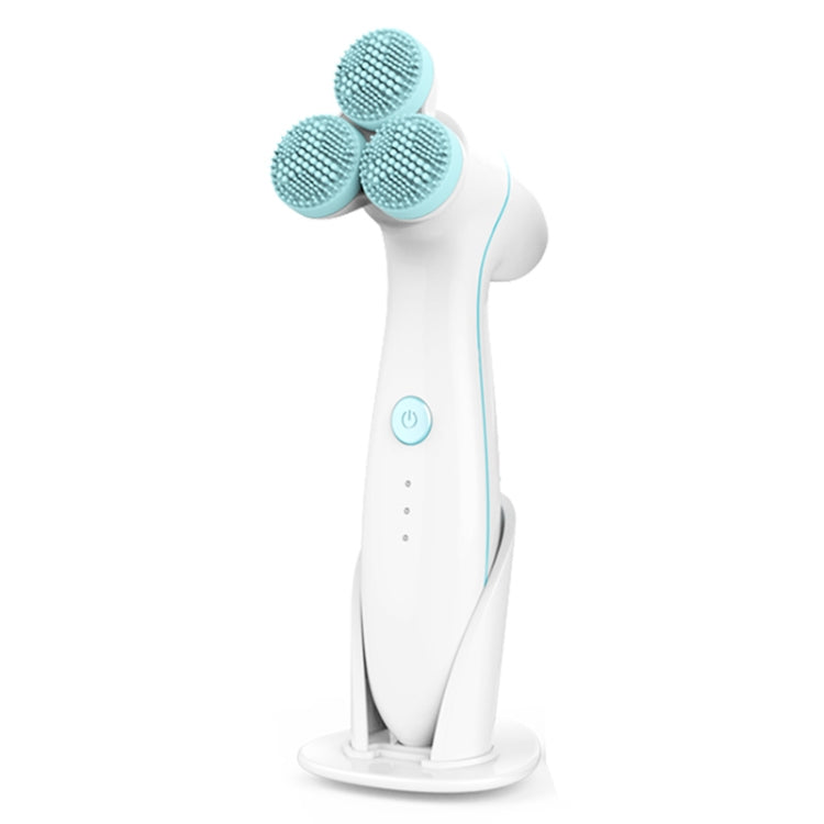 LSHOW YJK036 IPX6 Waterproof Three-wheel Electric Massage Detachable Silicone Cleansing Instrument with Vertical Storage Base