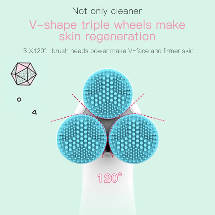 LSHOW YJK036 IPX6 Waterproof Three-wheel Electric Massage Detachable Silicone Cleansing Instrument with Vertical Storage Base