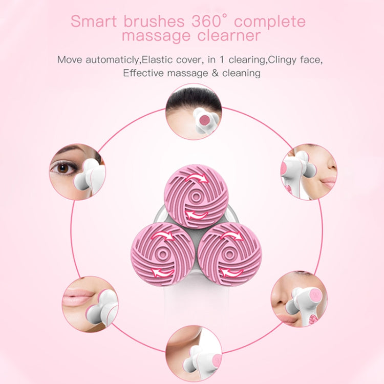 LSHOW YJK036 IPX6 Waterproof Three-wheel Electric Massage Detachable Silicone Cleansing Instrument with Vertical Storage Base