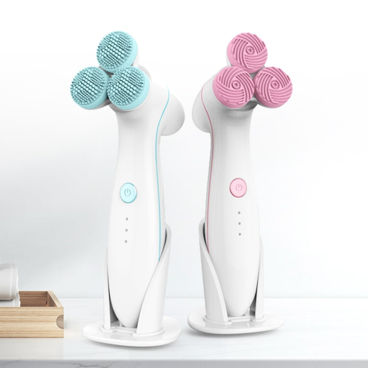 LSHOW YJK036 IPX6 Waterproof Three-wheel Electric Massage Detachable Silicone Cleansing Instrument with Vertical Storage Base