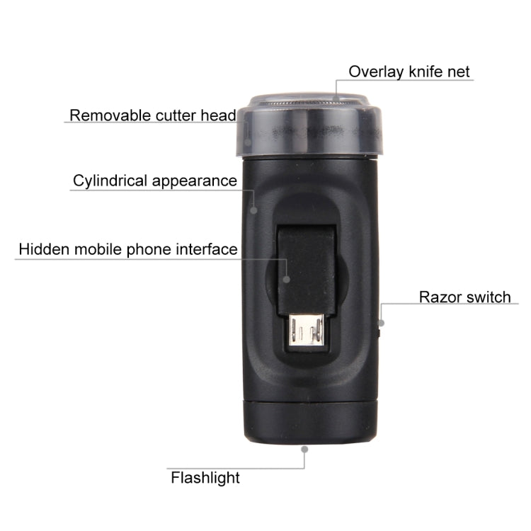 Cell Phone Razor 2 in 1 Mini Micro USB Portable Electric Trimmer Shaver for Android Phones with Flashlight Function