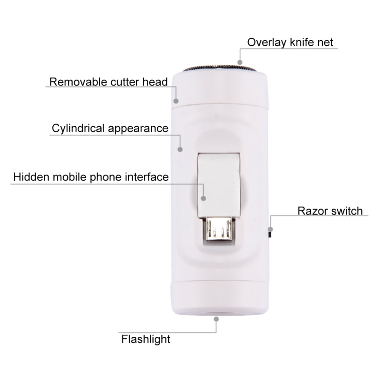 Cell Phone Razor 2 in 1 Mini Micro USB Portable Electric Trimmer Shaver for Android Phones with Flashlight Function
