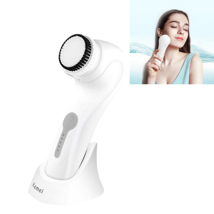 KM-6066 Rechargeable Life Waterproof Ultrasound Electric Facial Cleanser, EU Plug(White)