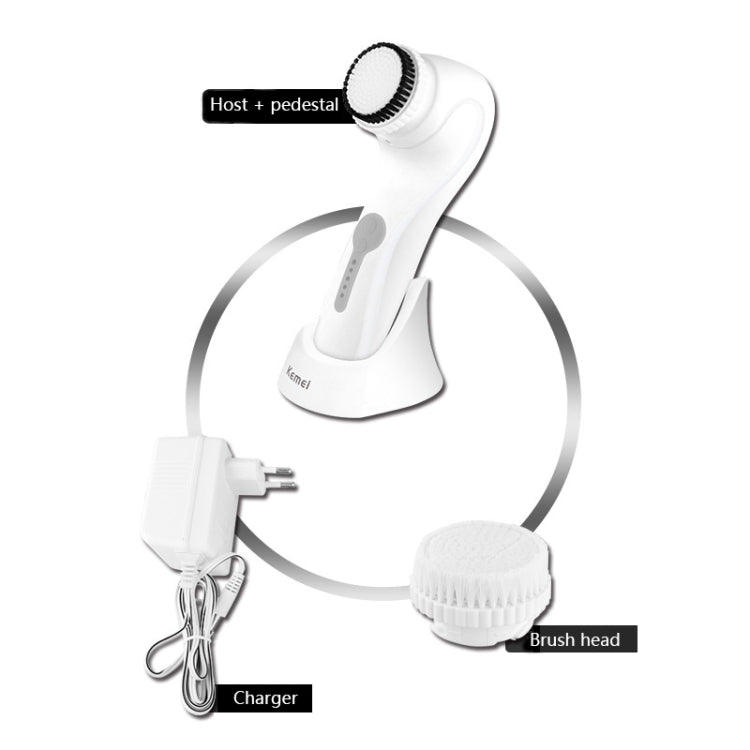 KM-6066 Rechargeable Life Waterproof Ultrasound Electric Facial Cleanser, EU Plug(White)