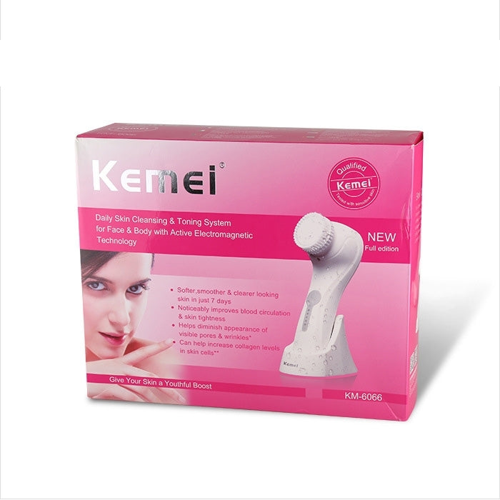 KM-6066 Rechargeable Life Waterproof Ultrasound Electric Facial Cleanser, EU Plug(White)