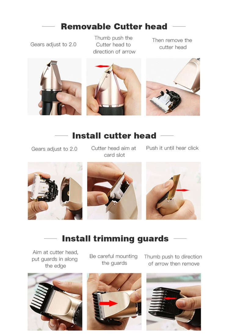 Electrical Hair Trimmer Rechargeable Mute Hair Clipper Hair Cutting Machine Set Trimmer Tool with 4 Combs(Champagne Gold)