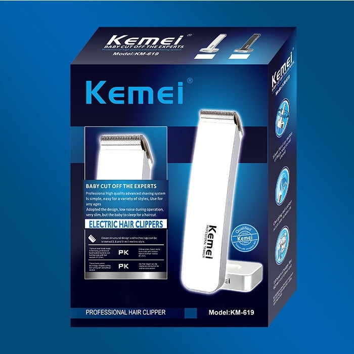 KM-619 Electric Rechargeable Professional Hair Clipper, EU Plug(White)