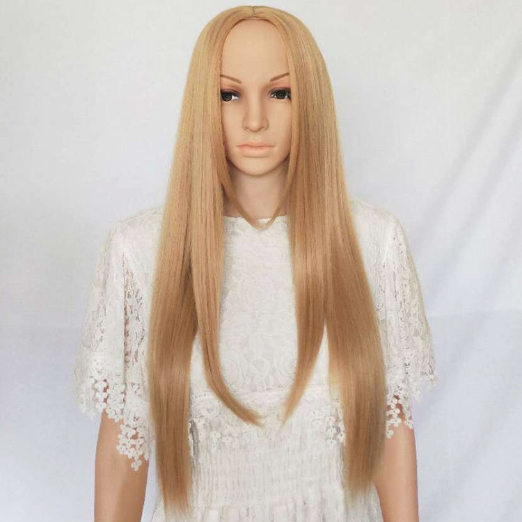 Female Mid-length Straight Hair Golden Rose Mesh Synthetic Wig