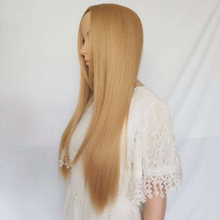 Female Mid-length Straight Hair Golden Rose Mesh Synthetic Wig