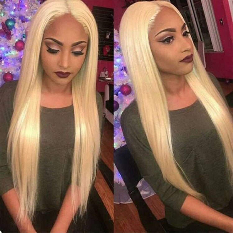 Female Mid-length Straight Hair Golden Rose Mesh Synthetic Wig