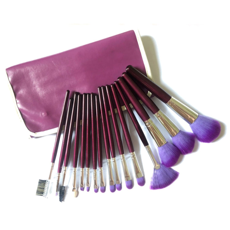 16 PCS Wool Hair Wooden Handle Brush Cosmetic Set with Leather Bag(Purple)