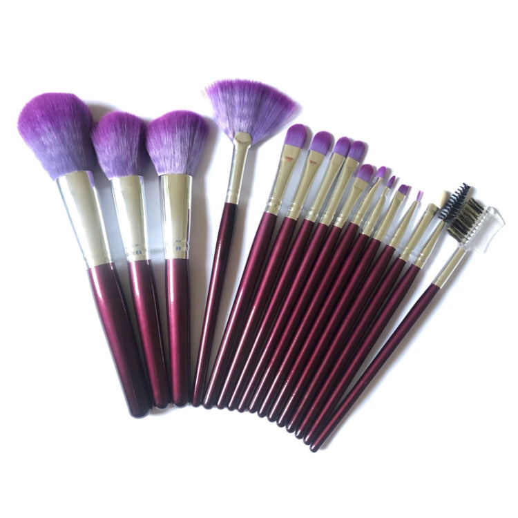 16 PCS Wool Hair Wooden Handle Brush Cosmetic Set with Leather Bag(Purple)
