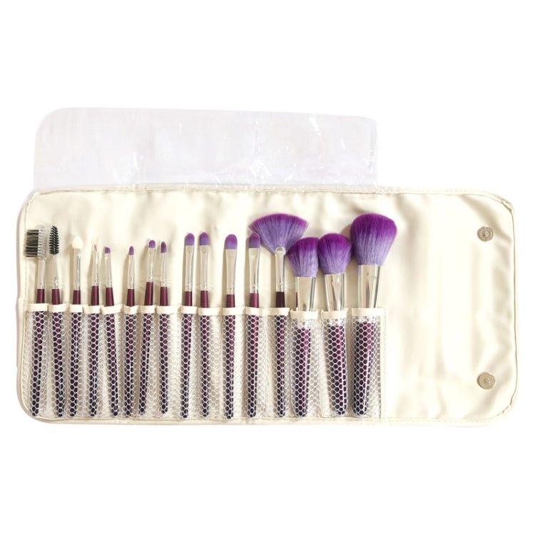 16 PCS Wool Hair Wooden Handle Brush Cosmetic Set with Leather Bag(Purple)