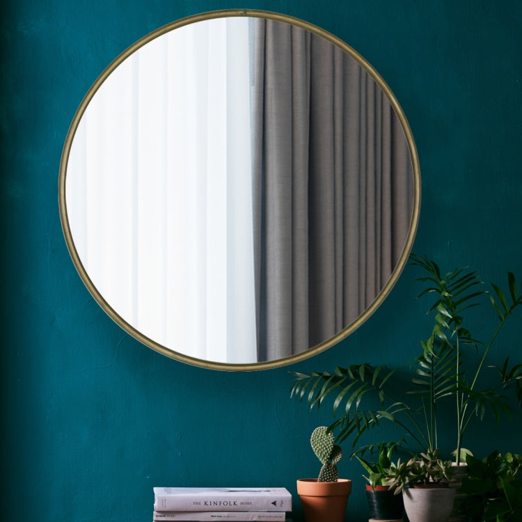 [US Warehouse] Metal Circular Frame Indoor Iron Wall Mounted Plane Mirror Size: 31.5 inch (Ancient Gold)