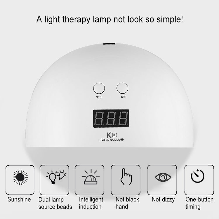 K10 24W Manicure Phototherapy Lamp / Double Light Source LED Sun Lamp UV Phototherapy Glue / Intelligent Nail Burning Lamp