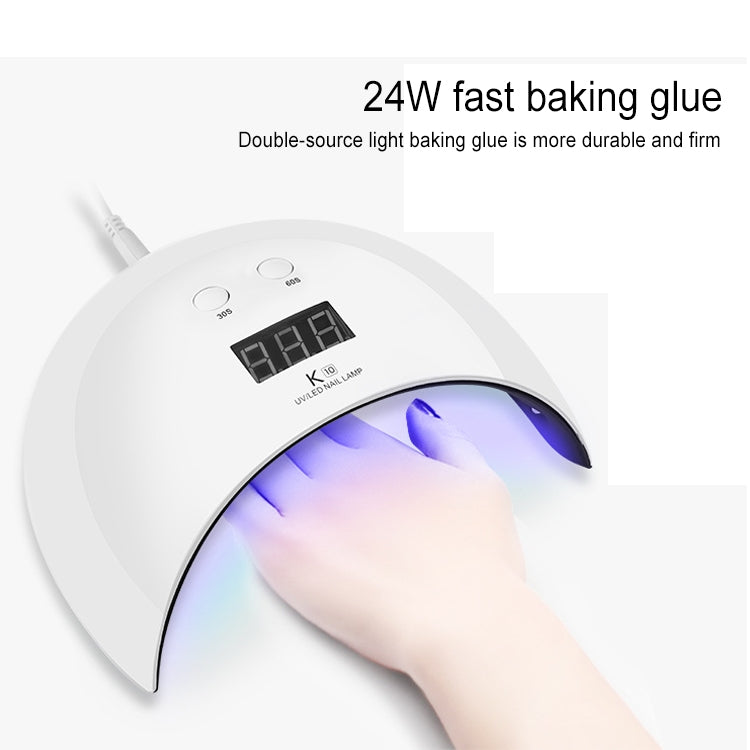 K10 24W Manicure Phototherapy Lamp / Double Light Source LED Sun Lamp UV Phototherapy Glue / Intelligent Nail Burning Lamp