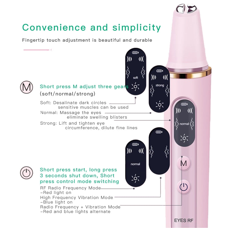 INCH028 1.5W Wireless RF Anti-Pouch and Black Eye Wrinkle Removal Beauty Instrument with Memory Function(Pink)