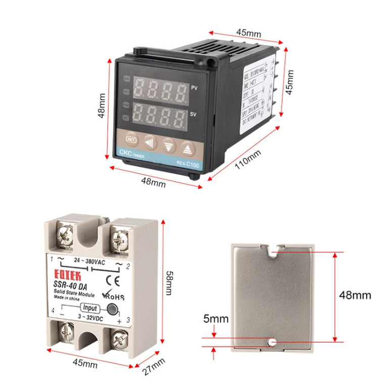 8800W REX-C100 Thermostat + Heat Sink + Thermocouple + SSR-80 DA Solid State Module Intelligent Temperature Control Kit