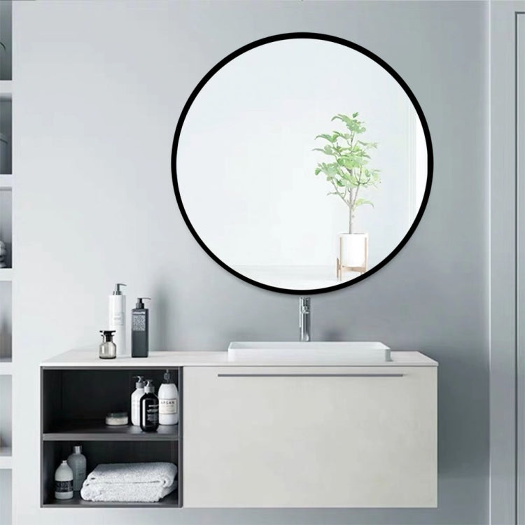 [US Warehouse] 27.5 inch Wall-mounted Round Metal Frame Plane Mirror Bathroom Vanity Mirror(Black)