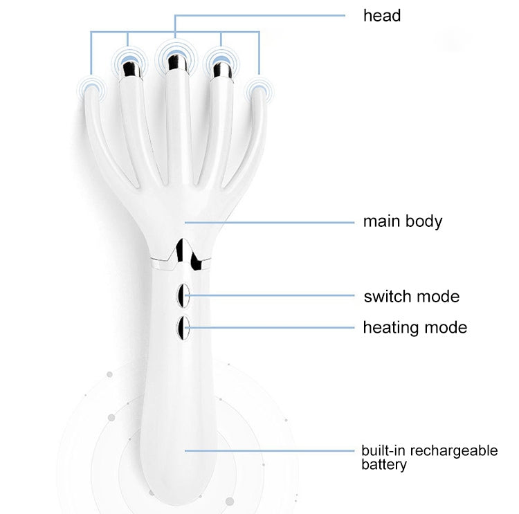 Mini Portable Rechargeable Multifunctional Head Massager Massage Comb (White)
