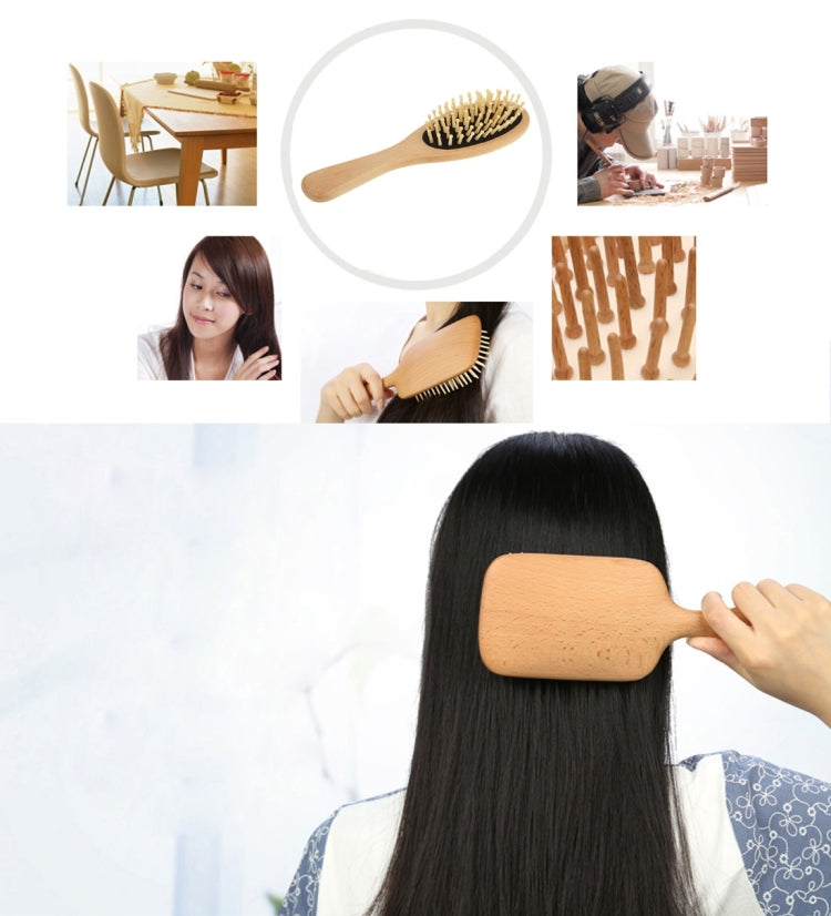 Natural Wooden Massage Hair Comb with Rubber Base & Wooden Brush, Size: Medium