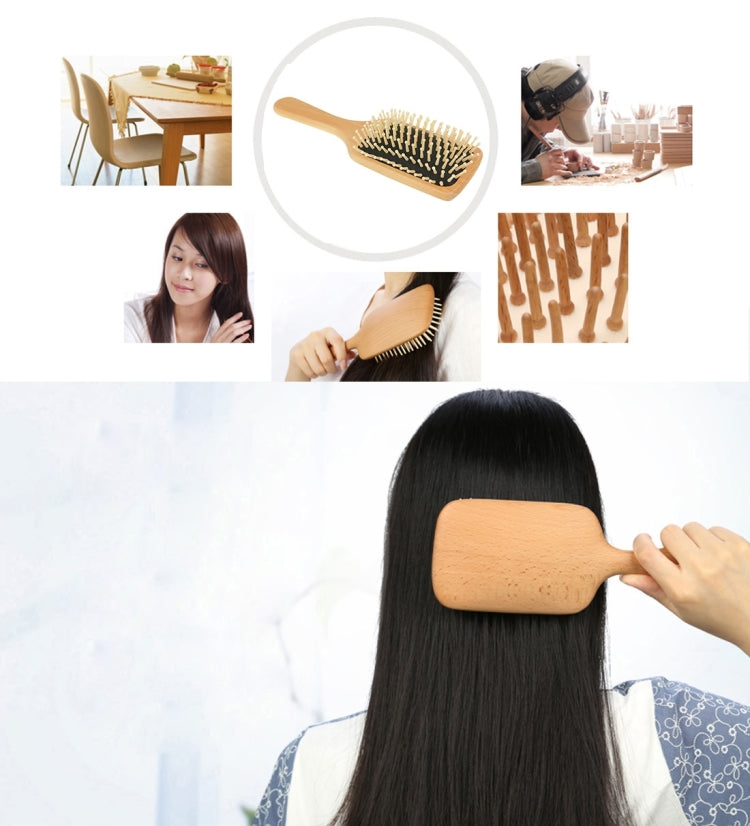 Natural Wooden Massage Hair Comb with Rubber Base & Wooden Brush, Size: Large
