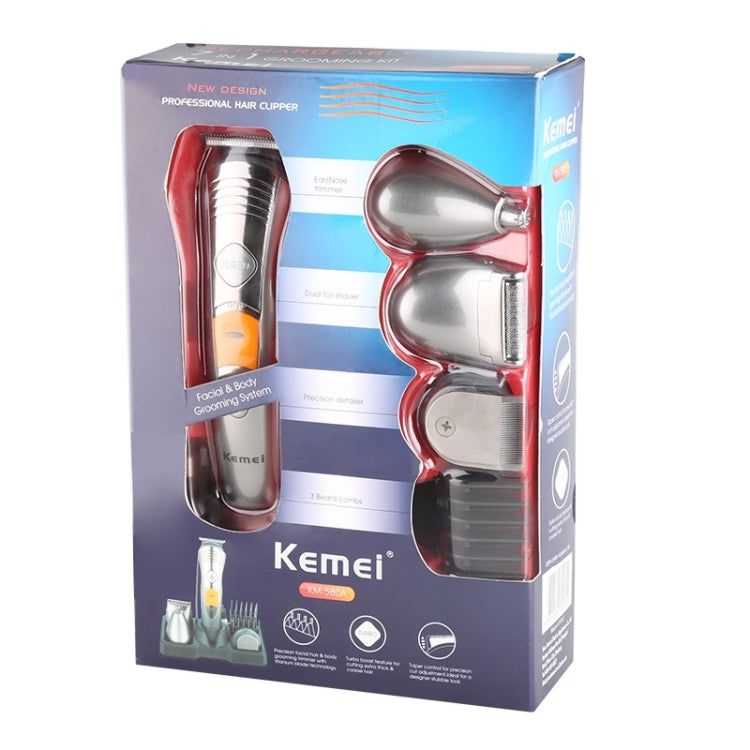 KM-580A 7 in 1 Rechargeable Home Use Professional Personal Care Set, EU Plug(Silver)