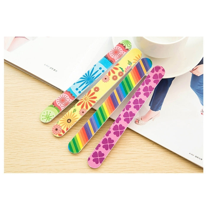 100 PCS Two-Sided Fashion Printed Sandpaper Nail File Buffers Polisher for Fingernails and Toenails, Random Color Delivery