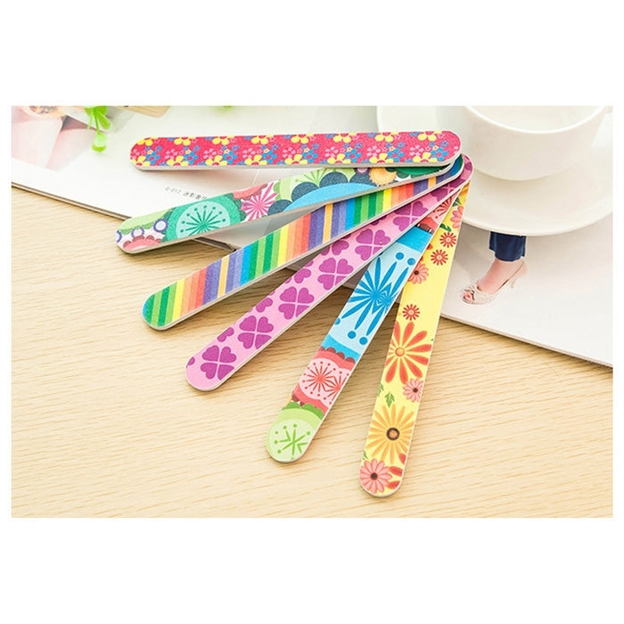 100 PCS Two-Sided Fashion Printed Sandpaper Nail File Buffers Polisher for Fingernails and Toenails, Random Color Delivery