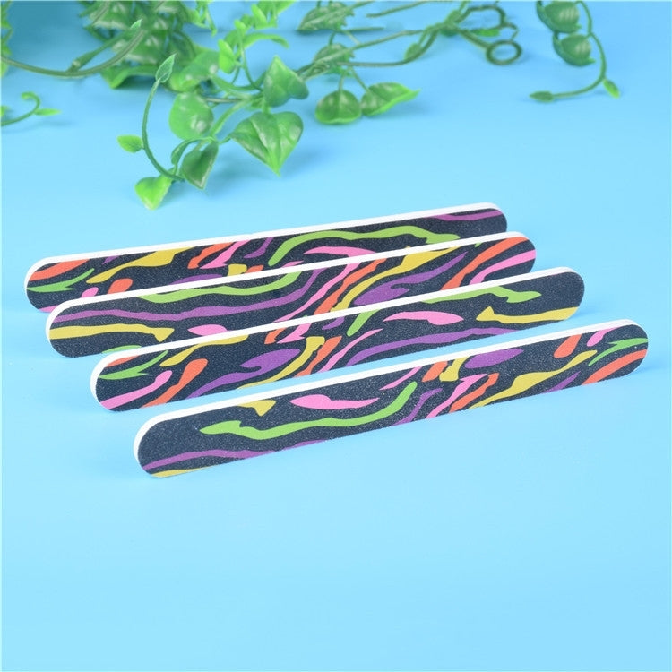 100 PCS Long White Printed Sponge Nail File Buffers Polisher for Fingernails and Toenails, Random Pattern Delivery