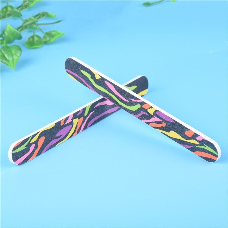 100 PCS Long White Printed Sponge Nail File Buffers Polisher for Fingernails and Toenails, Random Pattern Delivery