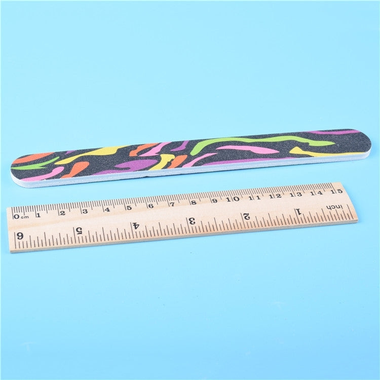 100 PCS Long White Printed Sponge Nail File Buffers Polisher for Fingernails and Toenails, Random Pattern Delivery