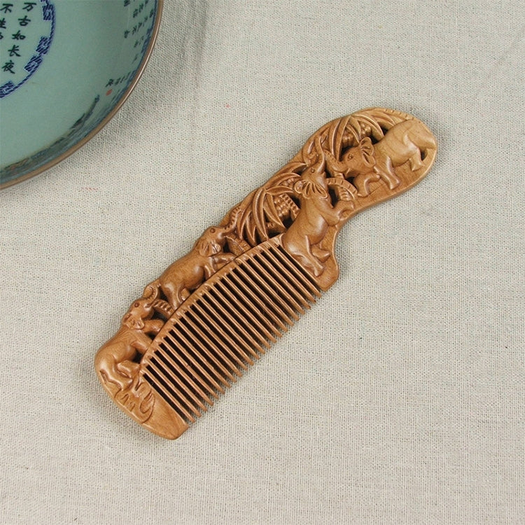 Solid Wood Carved Anti-static Massage Mahogany Comb-Auspicious Ruyi + Gift Box, Gift Box Colors Are Random