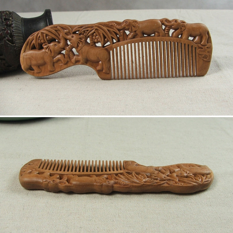 Solid Wood Carved Anti-static Massage Mahogany Comb-Auspicious Ruyi + Gift Box, Gift Box Colors Are Random