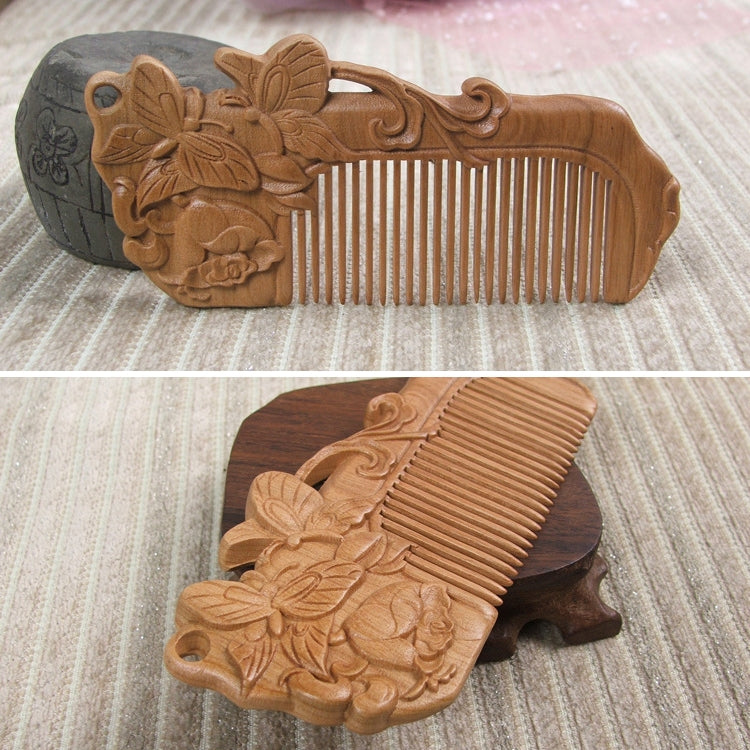 Butterfly Dance Double-sided Three-dimensional Carved Mahogany Comb Anti-static Massage Comb + Gift Box, Gift Box Colors Are Random