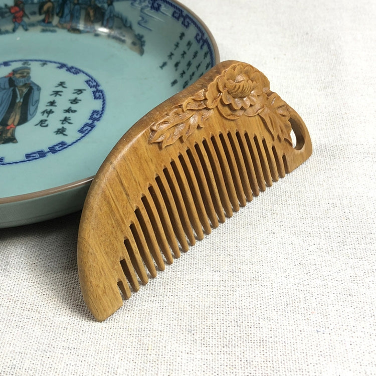 Fugui Peony Green Sandalwood Comb Antistatic Massage Hair Salon + Gift Box, Gift Box Colors Are Random