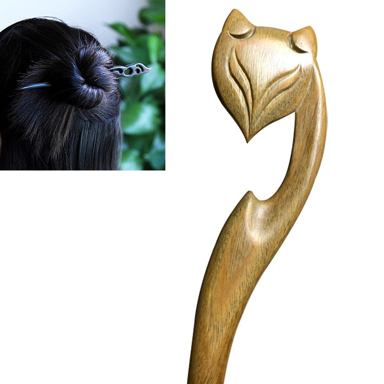 Classical Sandalwood Handmade Ancient Hairpin-Fox + Gift Box, Gift Box Colors Are Random (Green)