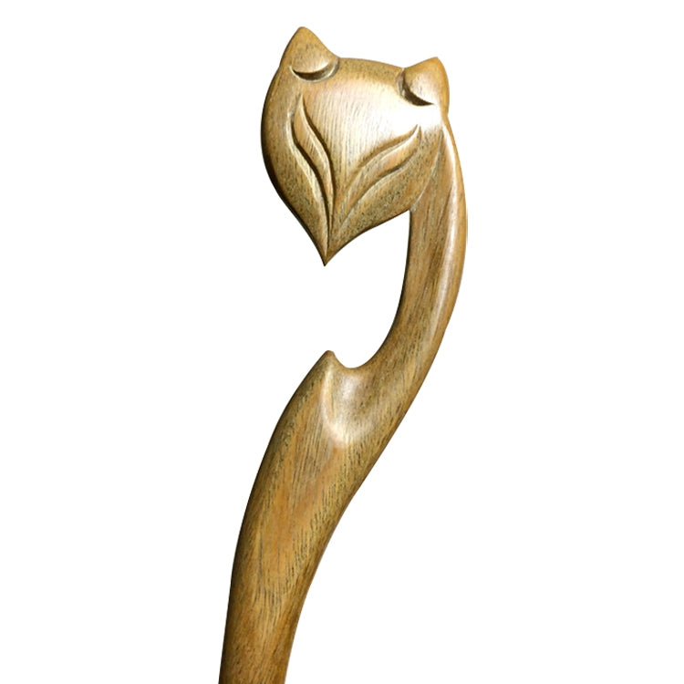 Classical Sandalwood Handmade Ancient Hairpin-Fox + Gift Box, Gift Box Colors Are Random (Green)