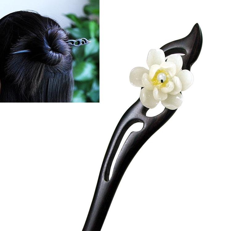 Classical Ebony Antique Hairpin Hair Dress Headdress-Wanyue Jade Flower + Gift Box, Gift Box Colors Are Random (White)