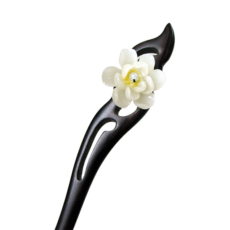 Classical Ebony Antique Hairpin Hair Dress Headdress-Wanyue Jade Flower + Gift Box, Gift Box Colors Are Random (White)