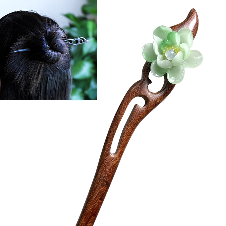 Classical Red Sandalwood Ancient Hairpin Hair Costume Headdress-Banyue Jade Flower + Gift Box, Gift Box Colors Are Random (Green)