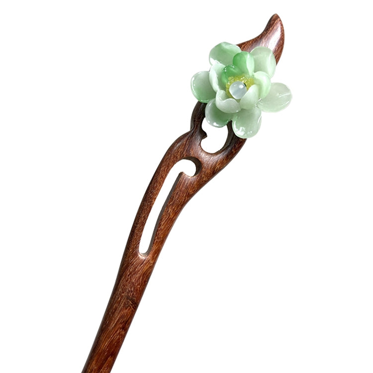 Classical Red Sandalwood Ancient Hairpin Hair Costume Headdress-Banyue Jade Flower + Gift Box, Gift Box Colors Are Random (Green)