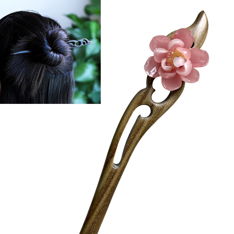 Classical Green Sandalwood Ancient Hairpin Hair Costume Headdress-Banyue Jade Flower + Gift Box, Gift Box Colors Are Random