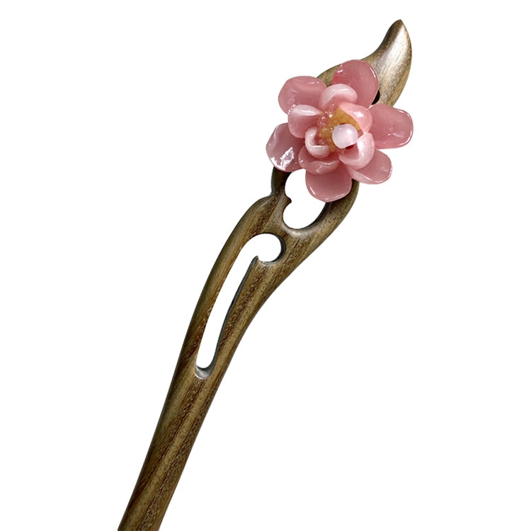 Classical Green Sandalwood Ancient Hairpin Hair Costume Headdress-Banyue Jade Flower + Gift Box, Gift Box Colors Are Random