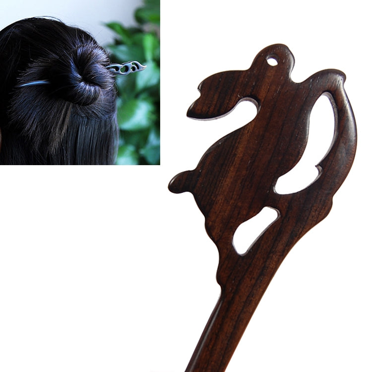 Classical Sandalwood Hairpin Ancient Style Jewelry-Jade Rabbit + Gift Box, Gift Box Colors Are Random