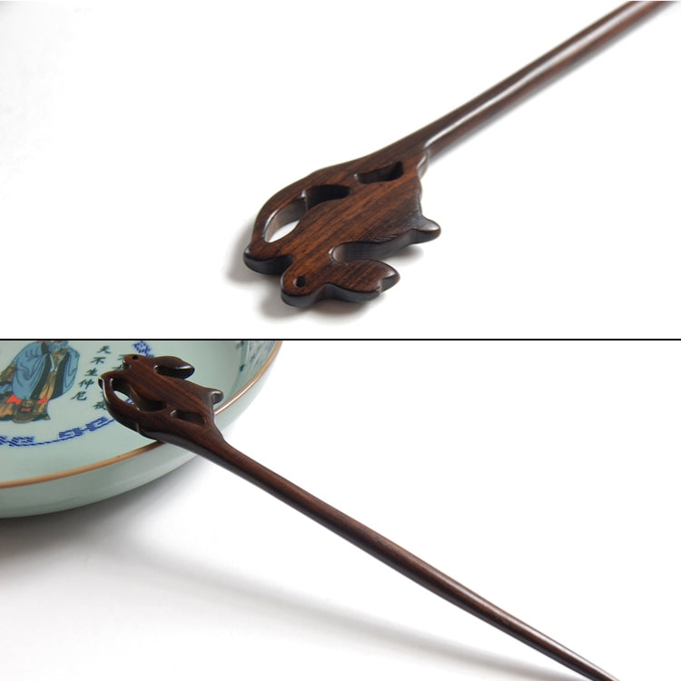 Classical Sandalwood Hairpin Ancient Style Jewelry-Jade Rabbit + Gift Box, Gift Box Colors Are Random