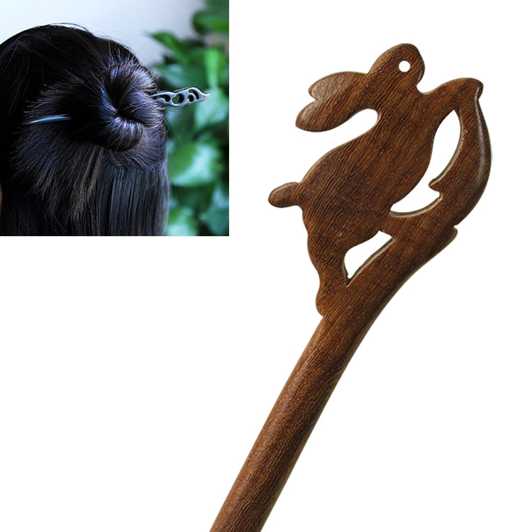 Classical Sandalwood Hairpin Ancient Style Jewelry-Jade Rabbit + Gift Box, Gift Box Colors Are Random